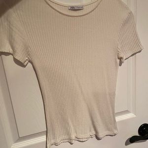 Zara Cream Short Sleeve Ribbed Tee
